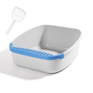 balikha Cat Litter Box Pet Litter Tray with Sifting Litter Pedal Cat Potty Toilet Pet Bedpan for Bunny Rabbit Kitten Pet Accessories , Blue Gray