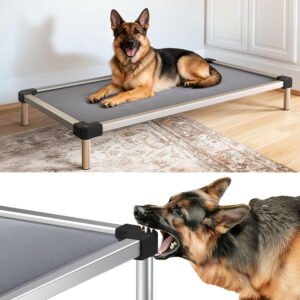 FXW TitanNest Chew-Proof Elevated Dog Bed, Raised Cot for Indoor/Outdoor/Camping Use, Durable & Washable Padded Pet Bed for Large Dogs, 47.0″ L x 29.0″ W x 7.3″ H, Gray