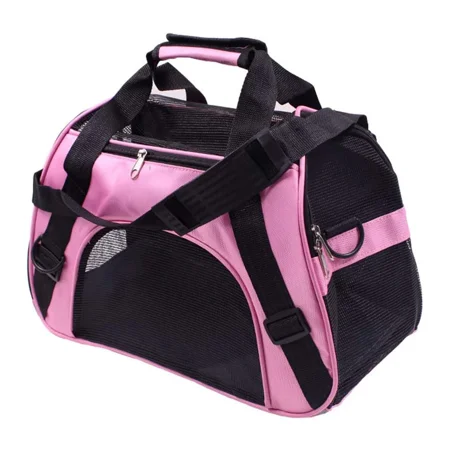 Pet Travel Carrier Portable Bag for Cats, Dogs, Kittens or Puppies, Collapsible, Durable, Airline Approved, Travel Friendly, Large Size, 21″L x 10″W x16″H, Pink