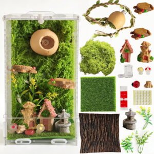 Jumping Spider Enclosure Kit,Small Reptile Terratium Glass House Accessories Set,Transparent Acrylic Insect Habitat,Snail Cage,Reptile Tank,Bug Habitat 4.33″*4.13″*7.87″