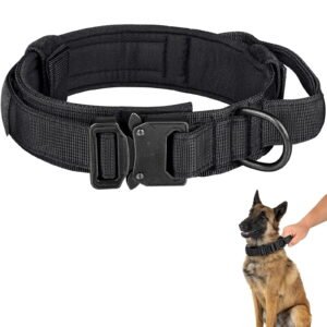 mirlewaiy Tactical Dog Collar Leash Set, Adjustable Military Training Nylon Dog Collar with Controll Handle and Heavy Metal Buckle for Medium and Large Dogs，with Patches and Airtags Case