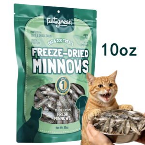 Petegreen 10 oz Freeze Dried Minnows, Single‑Ingredient, High‑Protein, Low‑Fat, Omega‑3 Rich Pet Treats for Cats & Small Dogs