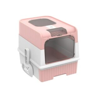 Hooded Cat Litter Boxes for Small, Medium and Large Cat Easy Access Pet Accessories Large Spacious Cat Toilet Litter Boxes pink