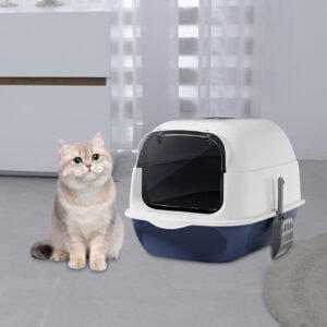 balikha Hooded Cat Litter Box Kitten Potty Large Pet Accessories Detachable Sandbox Reusable Large Capacity Cat Toilet Pet Litter Box , Blue