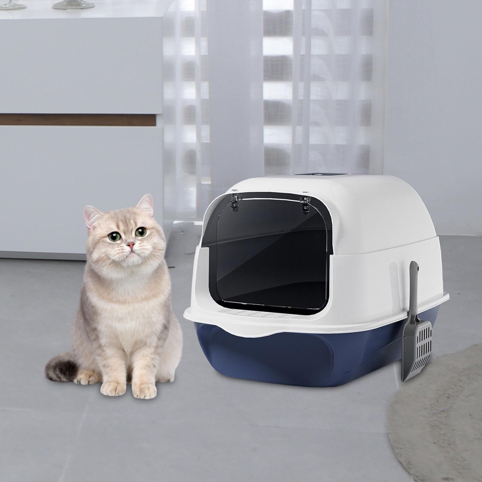 balikha Hooded Cat Litter Box Kitten Potty Large Pet Accessories Detachable Sandbox Reusable Large Capacity Cat Toilet Pet Litter Box , Blue