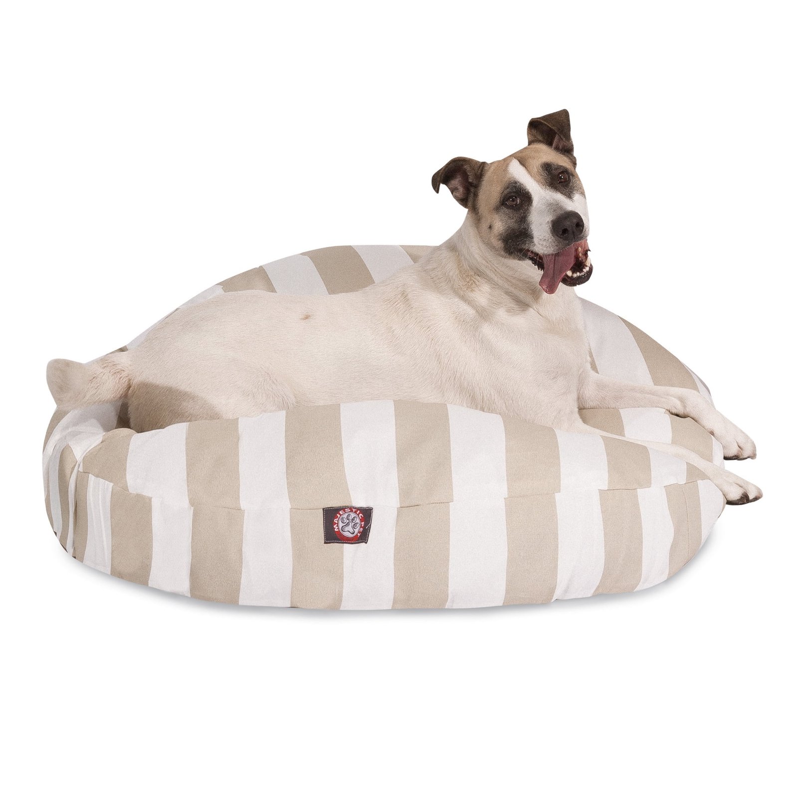 Majestic Pet | Vertical Stripe Round Pet Bed For Dogs, Removable Cover, Sand, Large
