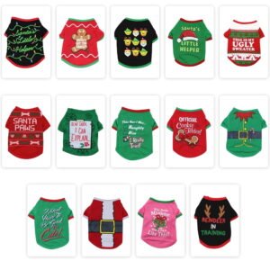 M Buder Dog Christmas T-Shirt Pet Apparel Puppy Costume Breathable Polyester Summer Outfit for Medium Dogs, Festive Holiday Clothing for Daily Wear, Size M (Back Length 11.8 in / 30 cm)