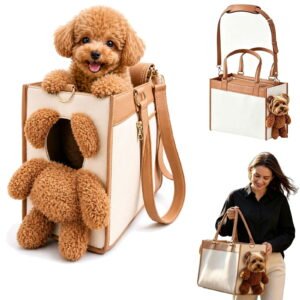 Teddy Bear Dog Carrier Bag, 2-in-1 PU Shoulder Tote for Small Pets