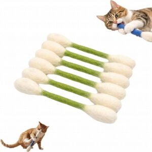 BESEW7 Indestructible Cat Toy for Aggressive Chewers, Kitten Chew Toys for Teething 6 Pack Cotton Sticks, Interactive Cat Toys for Indoor Boredom Green