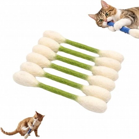 BESEW7 Indestructible Cat Toy for Aggressive Chewers, Kitten Chew Toys for Teething 6 Pack Cotton Sticks, Interactive Cat Toys for Indoor Boredom Green
