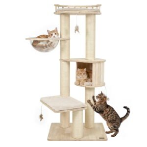 Gymax Cat Tree Multi-level Cat Climbing Tower w/Top Perch & Condo Space Capsule Beige