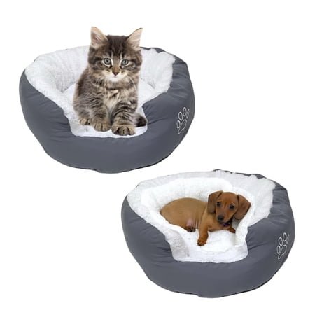 Evelots Calming Donut Cat Bed – Warm Pet Bed for Cats and Small Dogs – Anti-Anxiety Cozy Cuddler – Removable Soft Plush Cushion – Machine Washable – Non-Slip Bottom – Grey
