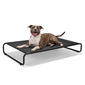 Veehoo Extra Large Cooling Elevated Dog Bed, Indoor Outdoor Raised Pet Cot, Black