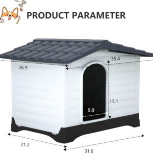 Indoor Outdoor Durable House with Weatherproof Pet Plastic Dog House for Dogs Cats with Air Vents and Elevated Floor