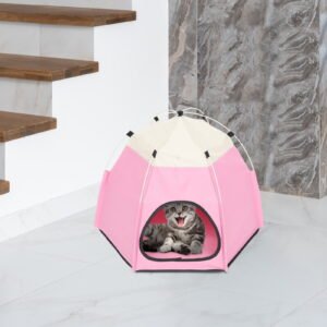 OFFIGAM Pink Pet Tent House for Indoor Use Comfortable Washable Dog and Cat Shelter