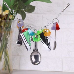 BIMZUC Colorful Plastic Parrot Bird Chewing Playing Toys Cage Hanging Decoration Bird Toys for Parakeets Cockatiels Conures Macaws with Random Colored Shoes and Spoons