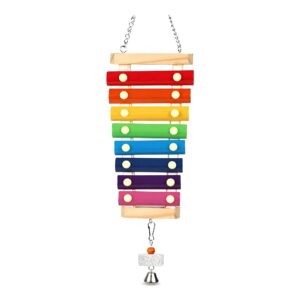 Large Parrot Suspensible Xylophone Toy, Multicolored Natural Wooden Bird Chewing Toys with Grinding Stone for Large, Medium Birds, Macaws, African Grey, Cockatoos, Amazon