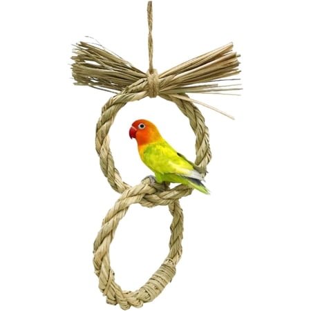 Hanging Bird Swing, Handwoven Natural Grass Bird Swing Toy, Parrot Exercise Toy for Conures, Cockatiels, Parakeets, Quaker, Lovebird, Budgie, Perches for Cage