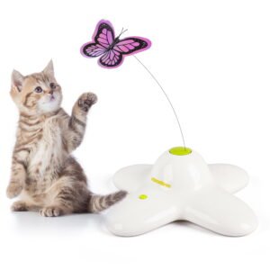 All For Paws Interactive Cat Toys, Fluttering Butterfly Automatic Cat Teasing Toy with 2 Replacement Butterflies