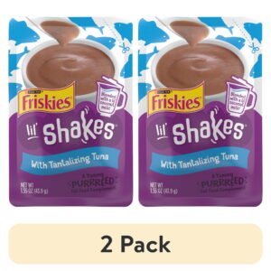 (2 pack) Purina Friskies Pureed Wet Cat Food Toppers, Lil’ Shakes With Tantalizing Tuna Lickable Cat Treats