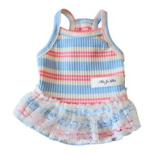 Ranliy Dog Shirt Puppy Dresses Clothes Pet Sleeveless Vest T-Shirt, Summer Skirt Cute Girls Tether Dress Outfits for Small Medium Dogs Cat Top Costume Breathable Apparel