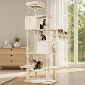 44 Inch Cat Tree Tower, Cat Climbing Tower with Natural Sisal Scratching Posts, Hammock, Pet Condo for Indoor Cats and Kittens Play, Beige