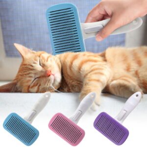 Self‑Cleaning Cat Brush for Shedding, Pet Brushes for Indoor Dogs Cats, Cat Brush for Long or Short Haired Cats, Cat Grooming Brush Cat Comb for Kitten Rabbit Massage, One‑Click Fur Release, Purple