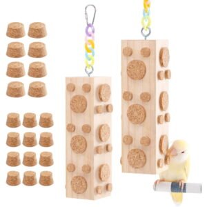 2 Pcs Bird Chew Toys, 7.9 inch Hanging Parrot Toys with 92 Detachable Corks, for Parakeet, Cockatiel, Conure, Budgie, Lovebird