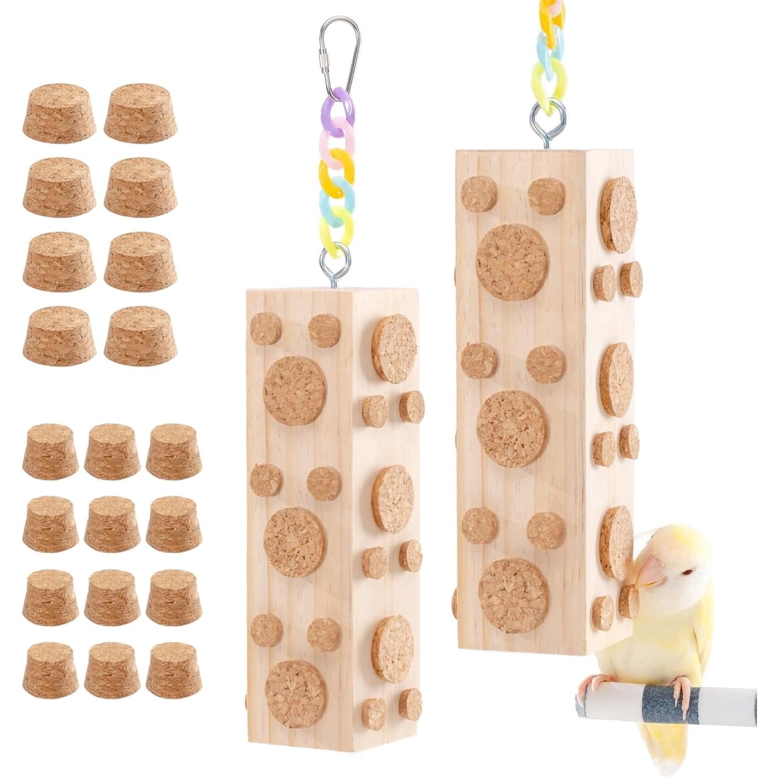 2 Pcs Bird Chew Toys, 7.9 inch Hanging Parrot Toys with 92 Detachable Corks, for Parakeet, Cockatiel, Conure, Budgie, Lovebird