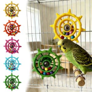 YYDENG Steering Wheel Shaped Rotating Bird Toy Built-in Colorful Beads Sturdy Mounting Structure Chew Foraging Toy Metal Construction For Budgie Cockatiel Amazon Parrot Cage Entertainment