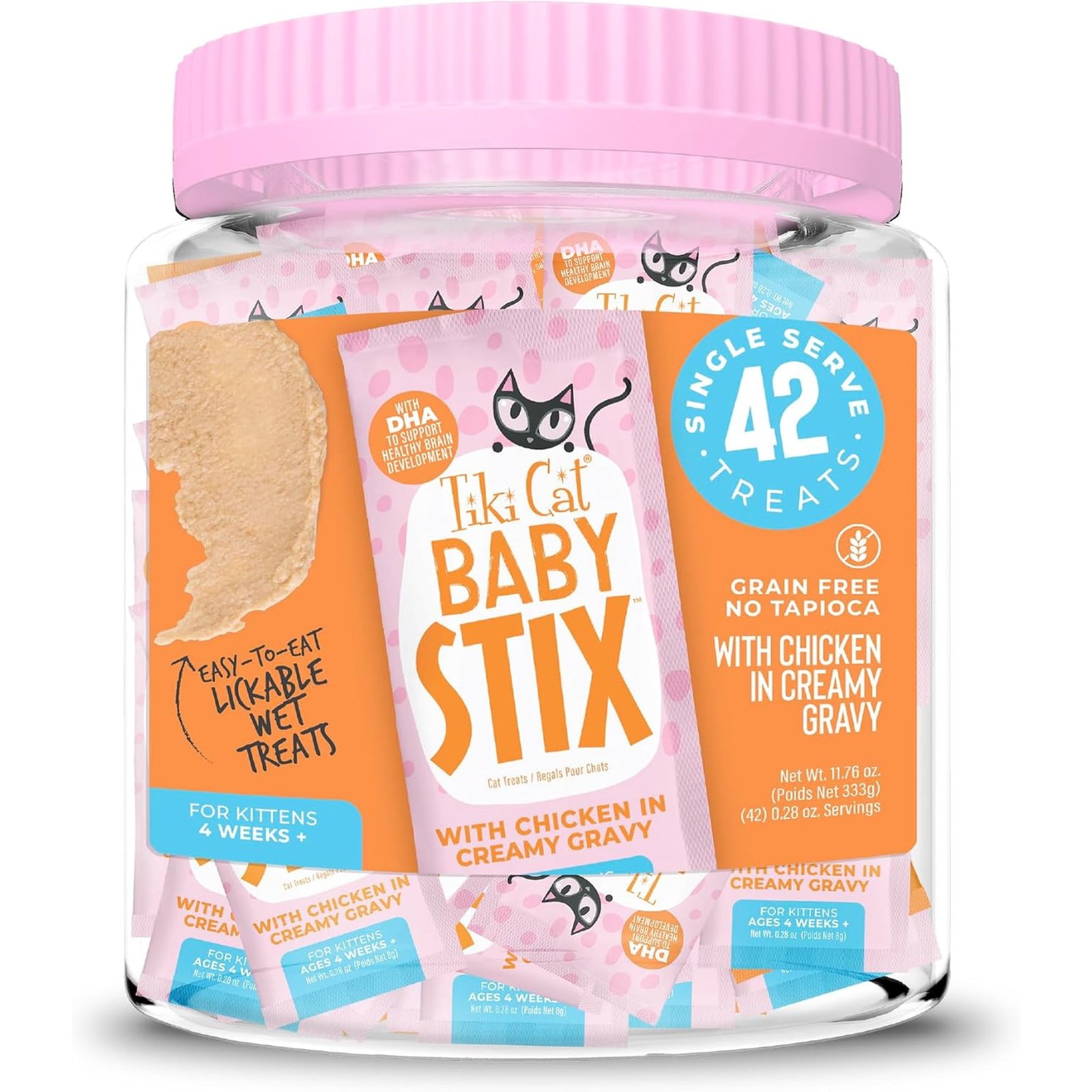 Tiki Cat Baby Chicken in Creamy Gravy Stix Wet Cat Treats 0.28 oz. Count of 42
