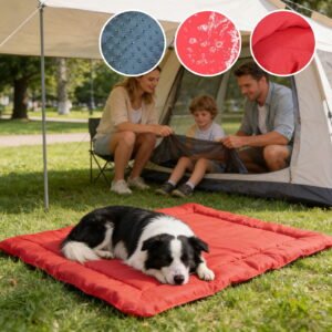 36*24″Large Washable Waterproof Outdoor Dog Bed Portable Foldable Travel Pet Mat for Couch Car Camping Red Medium Size