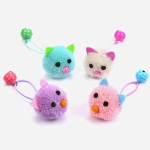 SPRING PARK Cat Interactive Toys Ball for Indoor Cats/Kitten, Colorful Plush Mouse Cat Toys with Bell Rope