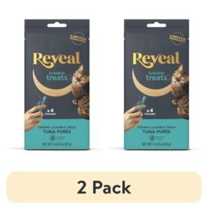 (2 pack) Reveal Pet Food Natural Cat Treats Tuna Lickable Puree 4 x 0.5oz