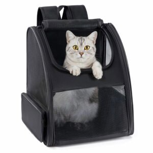 Conlun Cat Backpack Carrier for Small Dogs and Cats Fit Up to 15 Lbs,Small Dog Backpack, Foldable with 3-Side Mesh Windows, Pet Carrier for Travel & Hiking Friendly，Black