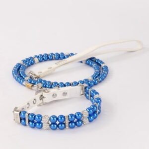 Mictong pet collar and leash set, durable and attractive plastic collar and leash set, artificial pearl collar and leash set, practical collar and leash set, 1 piece, M size, blue