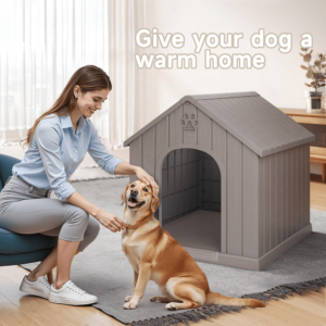 EasyUp Waterproof Dog House, Ventilated Kennel with Elevated Floor, Indoor & Outdoor Pet Shelter, Easy Assembly.(Grey,38.62*36.26*38.07 Inches)