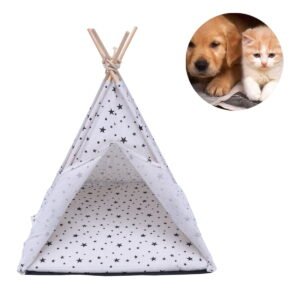 Mobestech Pet Tent Portable White Wooden Breathable for Playing and Travel