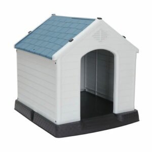 SONGMY 27″ Height Outdoor Dog House, Blue Water Weather Resistant Pet Shelter Dog Kennel for Small Medium Dogs