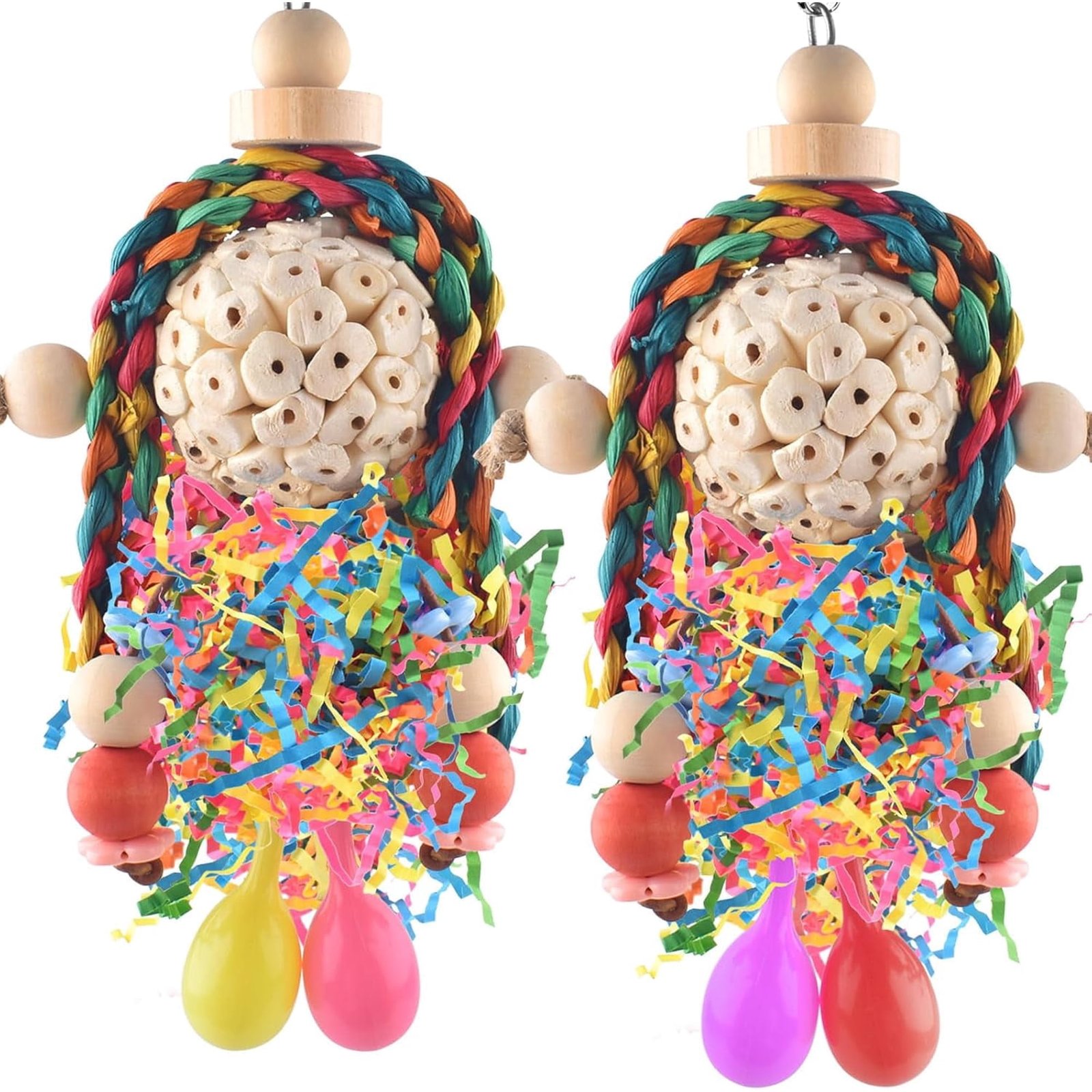 Cockatiel Toys, 2PCS Bird Foraging Toys Sola Balls with Sand Hammer, for Small Parrots Parakeets Conures Cockatiels Love Birds Cage Toy