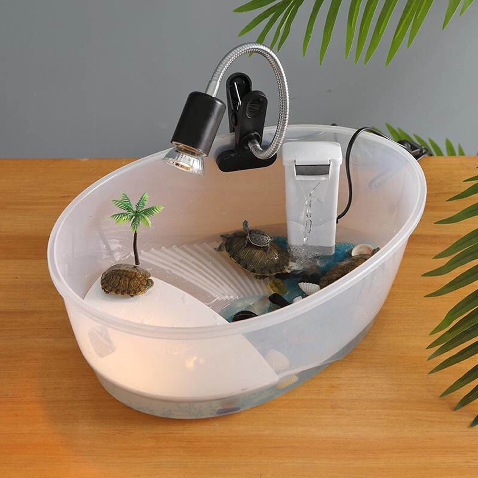 Gytml Dome Cover Turtle Terrarium With Basking Ramp, Water-Land Split Reptile Habitat Ideal Birthday Independence Day Gift For Small Reptile & Turtle Pet Lovers(Grey-One Size)