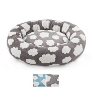 Donut Dog Bed Medium, Calming Round Pet Bed for Dogs and Cats, Washable Jacquard Plush Cover with Non-Slip Bottom, Indoor Cat Bed, Gray, 20″x20″x6″