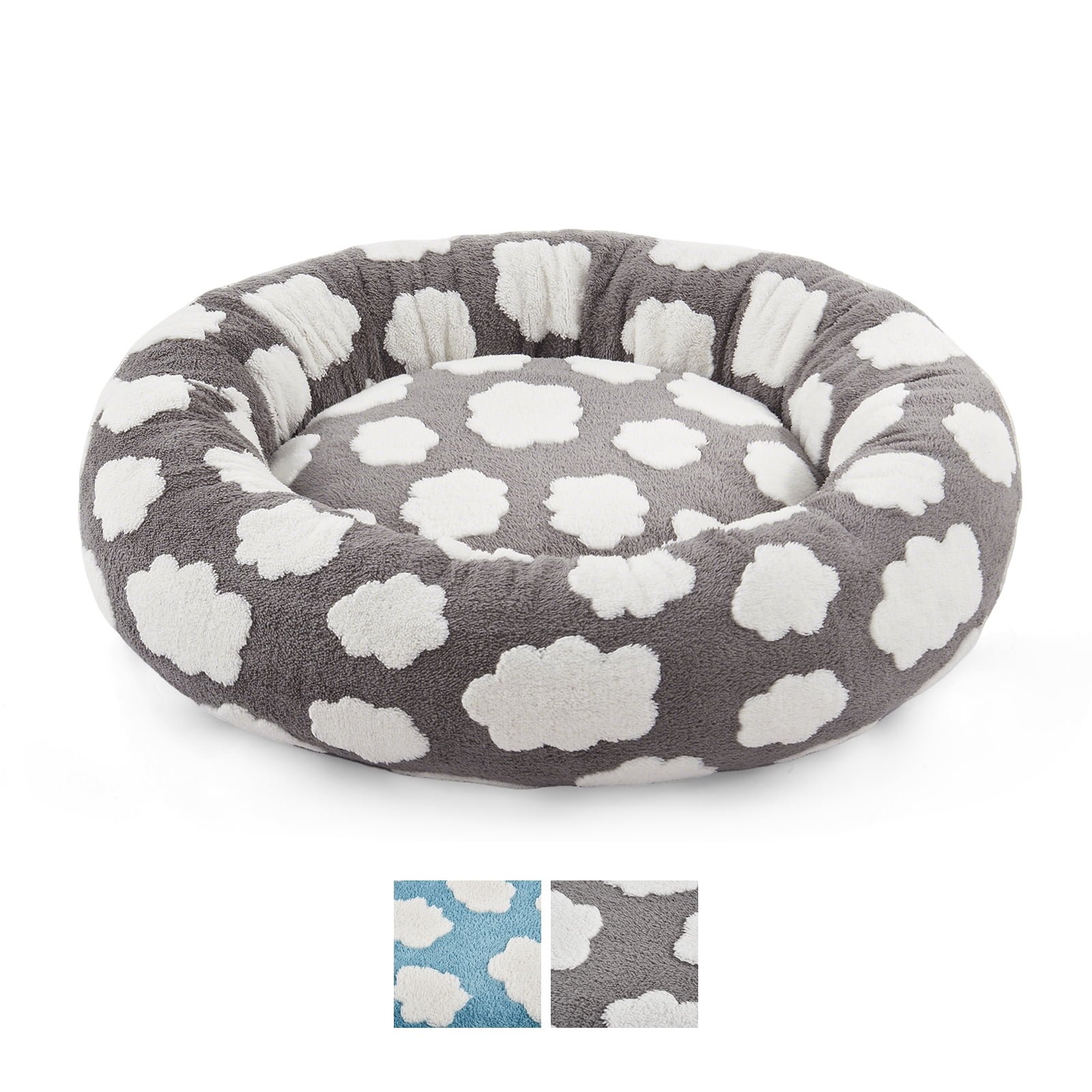 Donut Dog Bed Medium, Calming Round Pet Bed for Dogs and Cats, Washable Jacquard Plush Cover with Non-Slip Bottom, Indoor Cat Bed, Gray, 20″x20″x6″