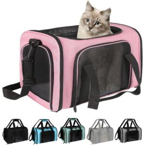 Pet Carrier for Small Medium Cats Dogs Puppies up to 15 Lbs, TSA Airline Approved, Soft Sided, Collapsible Travel – Pink