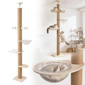 Floor to Ceiling Cat Trees Tower with Sisal Rope Scratching Post, Adjustable Height 102-104 inch, 4 Tier Cat Climbing Tree for Indoor Cats Large Adult, Modern Tall Cat Activity Tree