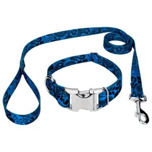 Country Brook Petz® Premium Blue Polynesian Dog Collar and Leash, Medium