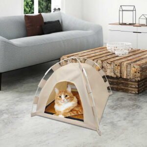 Foldable Pet Tent, Wuztai Portable Dog House Up Pet Shelter, Outdoor Travel Pet Supplies for Camping Picnic Beach with Removable Bed, Beige
