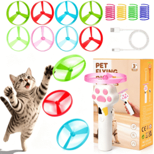CYFW Rechargeable Cat Toy Disc Launcher, Interactive Flying Fetch Toy with 8 Glow & Standard Discs, Hunting Enrichment Game for Indoor Kittens & Adult Cats