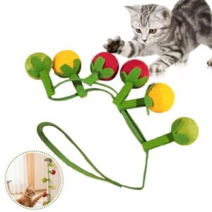 1PCS Catnip Hanging Cat Toys Set, Fruit Shape Interactive Cat Chew Toys with Bell and Adhesive Hook, Dental Cleaning Kitten Toys for Indoor Cats Exercise Play