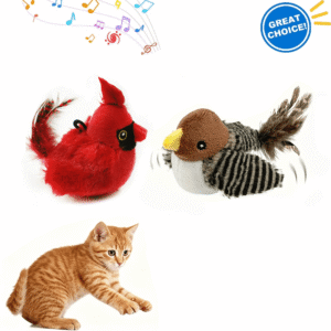 LANHUE Interactive Cat Toys (No Flying) with Bird Sounds for Indoor Cats to Play Alone and Squeak， Melody Chaser Play and Squeak Kitten Toy for Boredom, 2-Pack